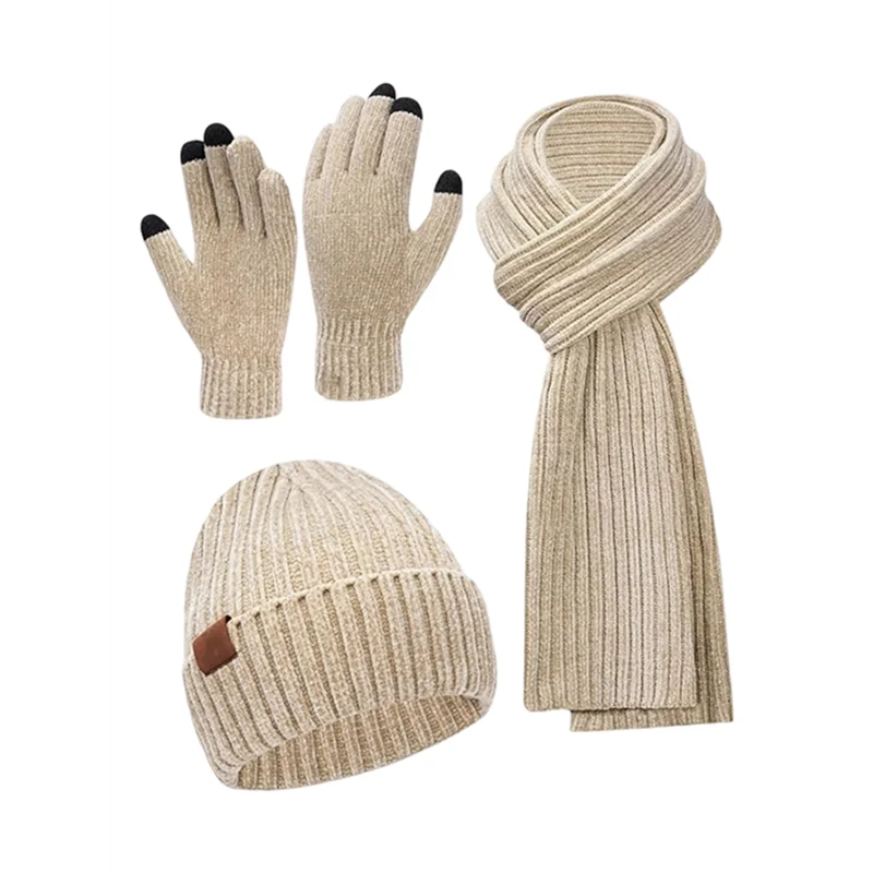 

BYBS-Adult Winter Women's And Men's Universal Knitted Hat, Scarf, And Gloves 3-Piece Set