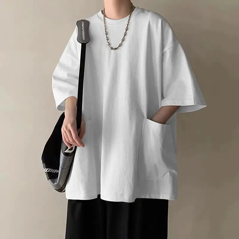 

Men's Pocket O-Neck Solid Short Sleeve T-Shirts Loose Fashion Summer New Plus Size Basic Tops Trend Casual Men Clothes