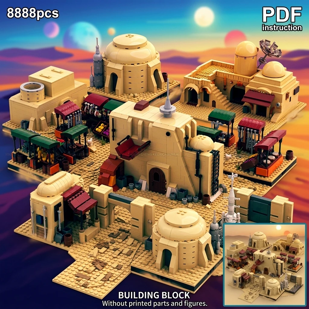 

Micro Diorama Display Adult Brick Set MOC Sci-Fi Desert Planet Architecture Building Blocks Modular Space Outpost