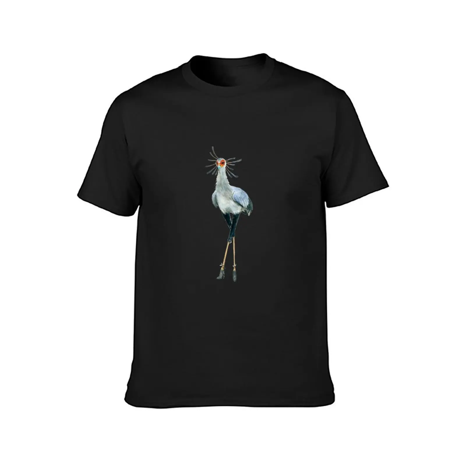 Watercolor Secretary Bird wearing high heels T-Shirt plain hippie clothes oversizeds T-shirts for men cotton