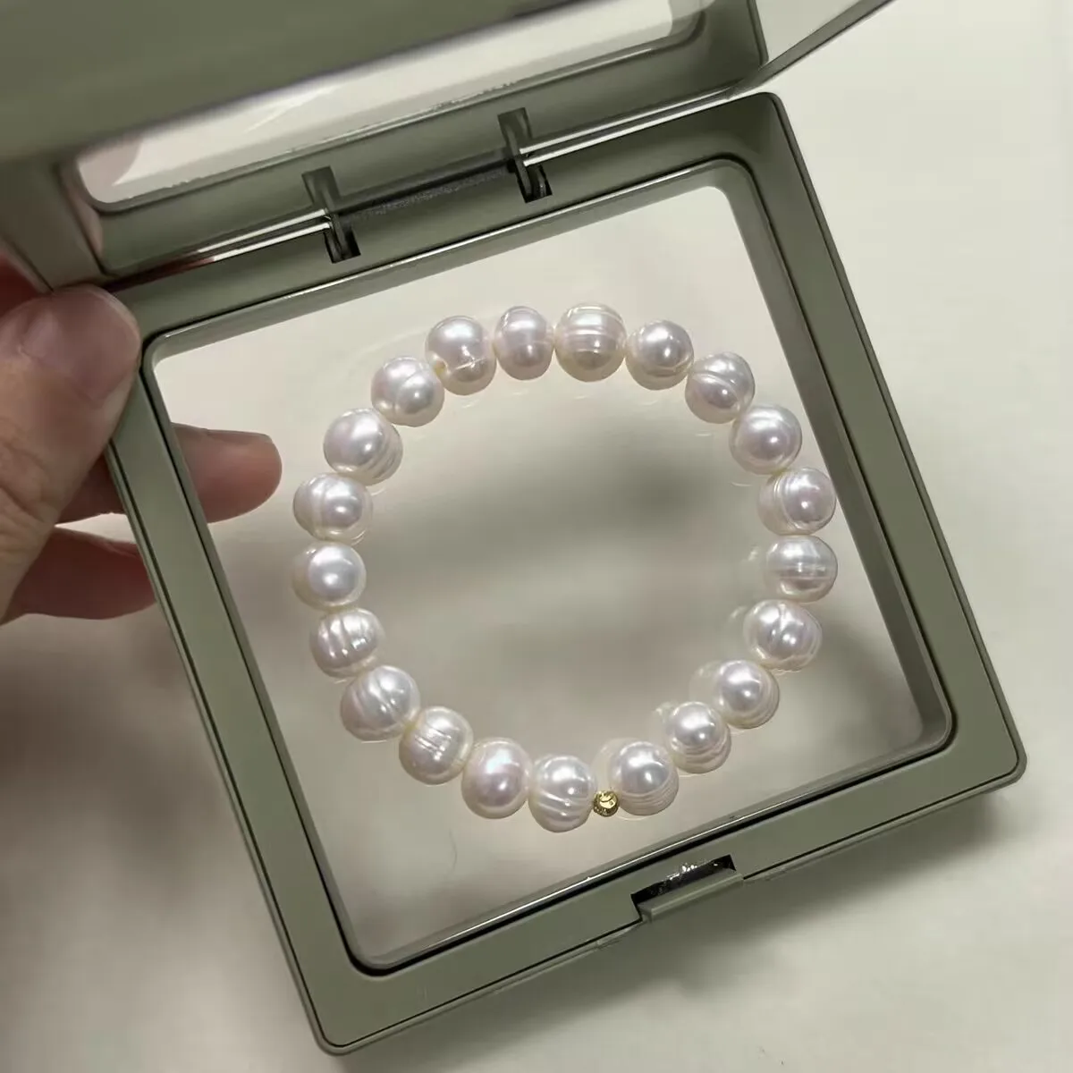 HOT NEW AAA 11-12MM akoya White round Baroque Pearl Bracelet 7.5-8 Inch 925S