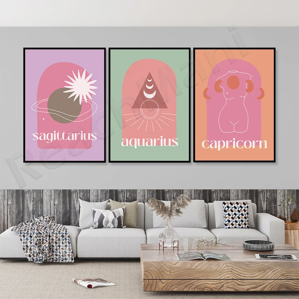 Astrology prints, sun and moon rising decorative posters