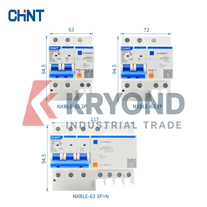 CHINT NXBLE 32 63 125 C Curve Leakage Circuit Breaker RCCB 30mA Residual Current Protection for Electrical Panel Safety 10A-125A