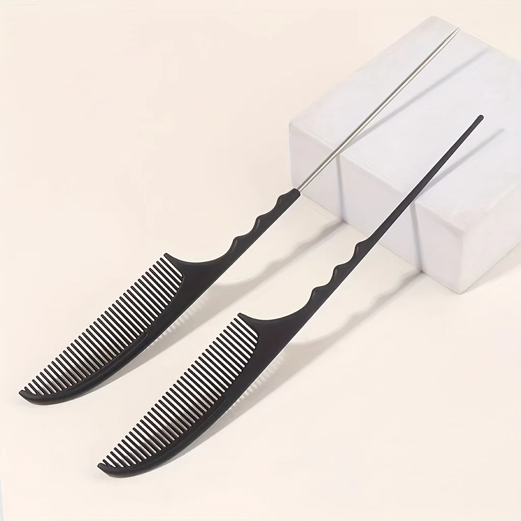 2pcs/set Professional Finishing Comb for Stylists - Durable ABS Plastic, Precision Tail Comb with Steel Pin for Real Hair Wigs