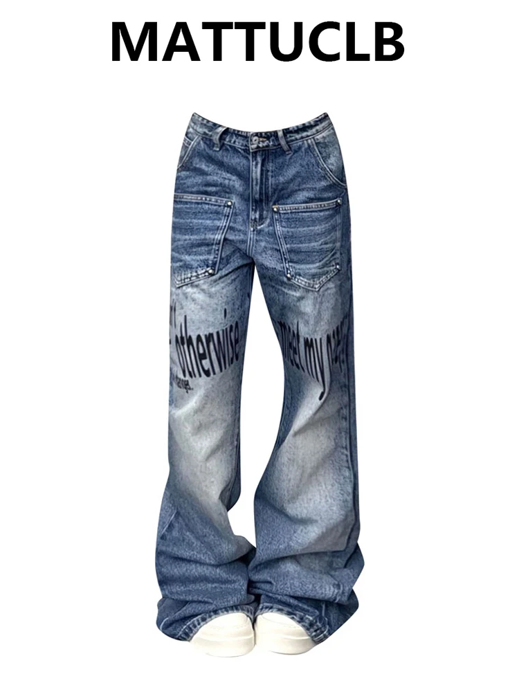 

Women's Flare Jeans Cyber Punk Abi Y2k Bootcut Jeans American Retro Long Trousers Blue Denim Pants 2000s Bell Bottom Gyaru New