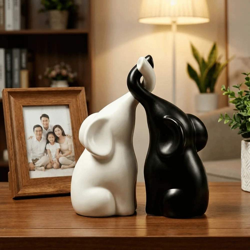 Niche Style Couples Elephant Statue Minimalist Plastic Elephant Sculpture Smooth Finish Loving Figurine Animal Art Decor view 3