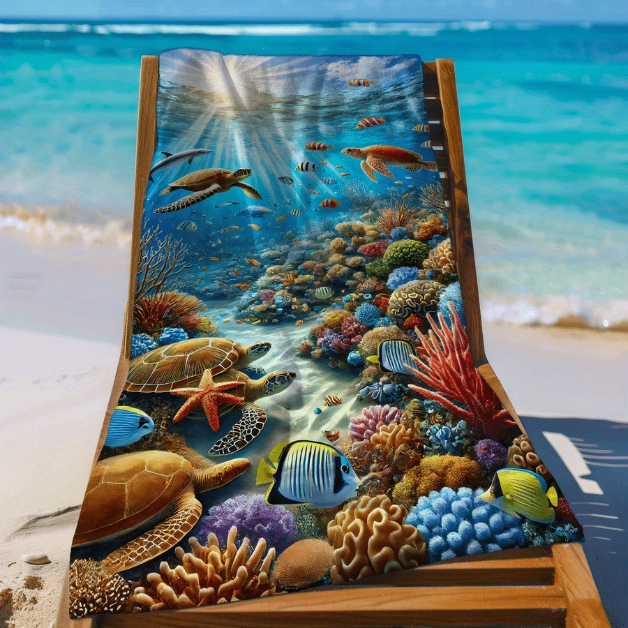 

Colorful Coral Pattern Beach Towel Ocean Style Soft Absorbent for Swimming Camping Bathing