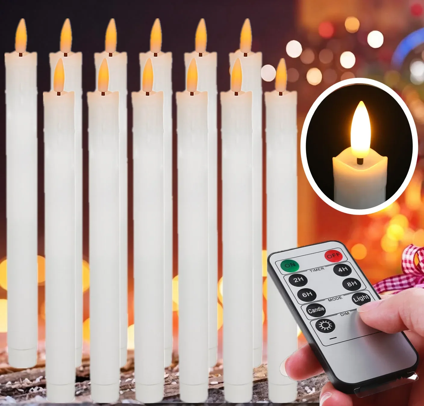 6PC/Set Flameless LED Taper Candles 10.6