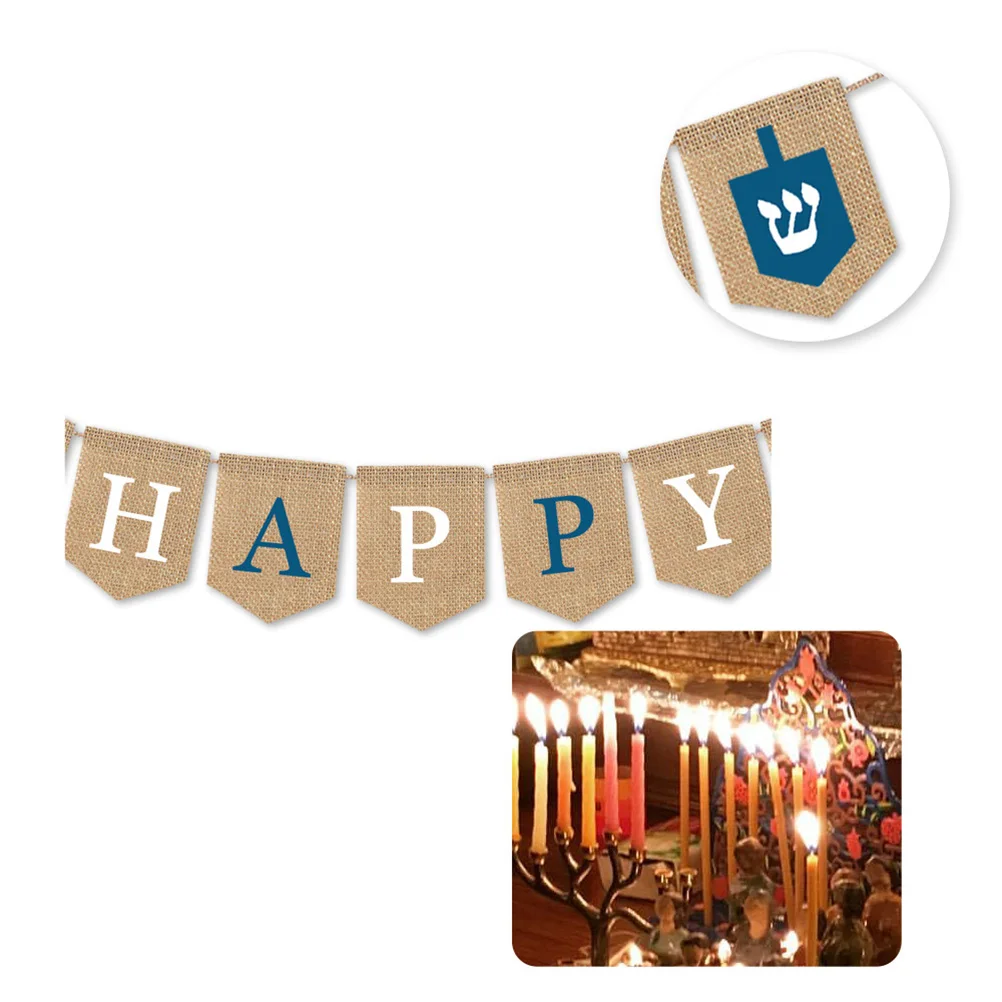 

HAPPY HANUKKAH Happy Hanukkah Banner Bunting Decoration Party Supplies Festive Wall Hanging Indoor Outdoor Decor