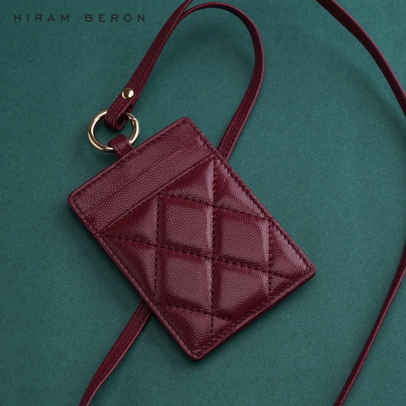 Hiram Beron Brand Leather ID Badge Card Holder with Lanyard for Women Dropship