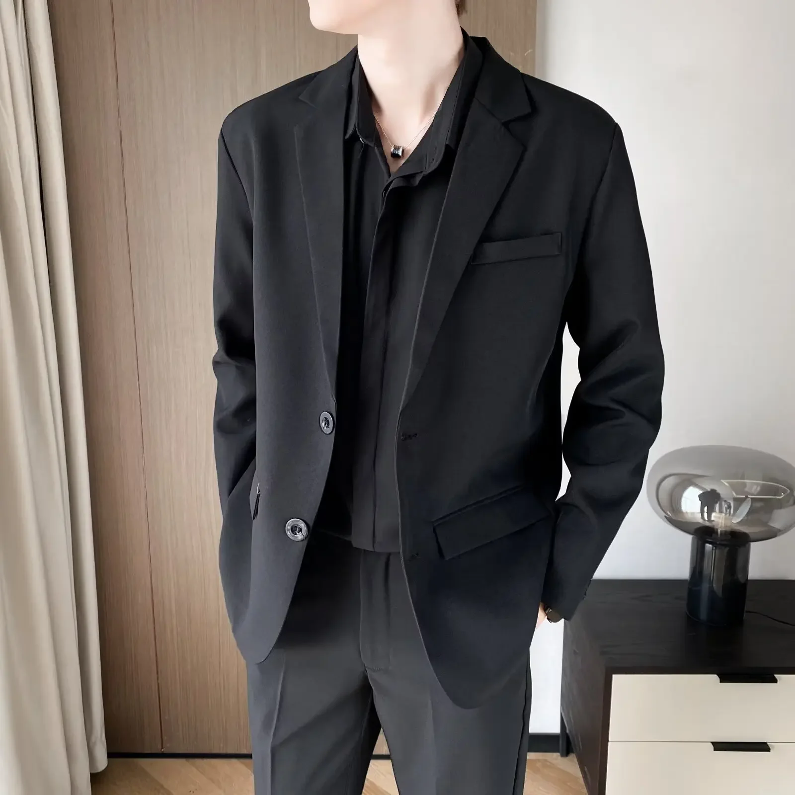 2024 Casual Western-style Men's Suit Top Korean-style Blazer Jacket Elegant Stable Black Suit For Mature Men