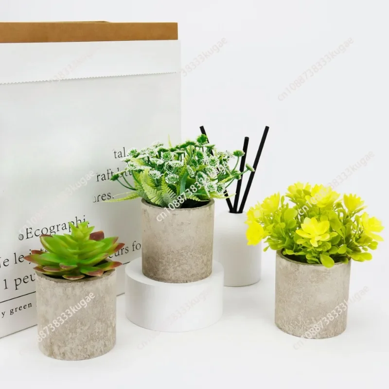 Cylinder pulp simulation potted plant combination desktop simulation green plant ornament fake flower small bonsai