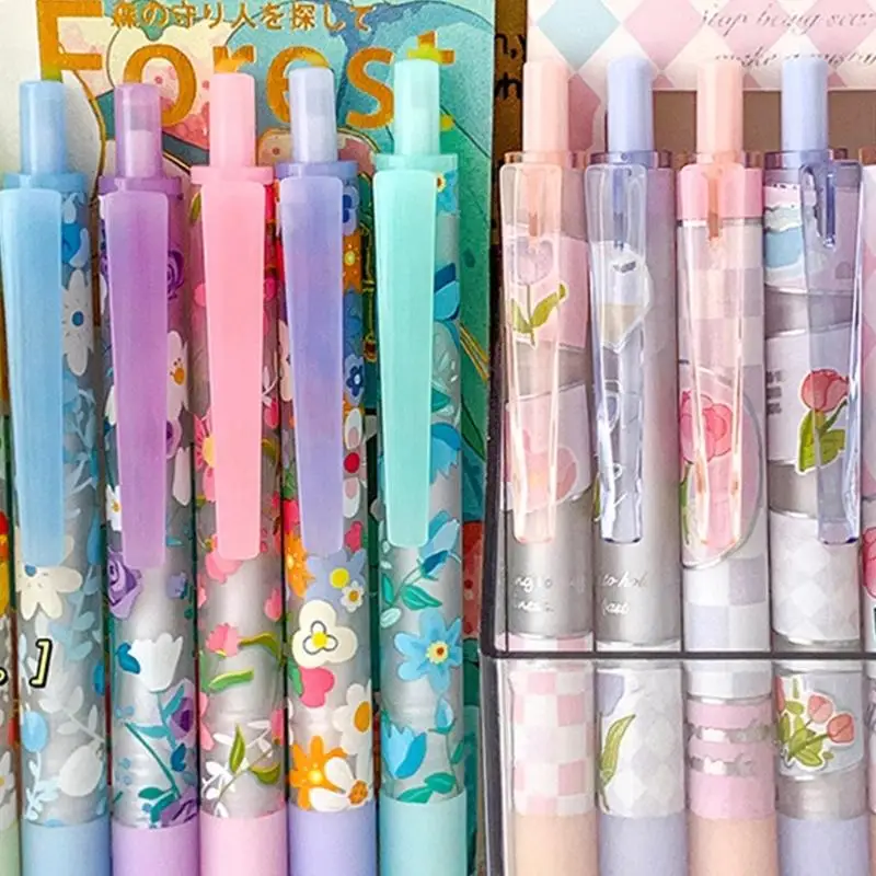 

6 Pcs 0.5mm Gel Pen Neutral Pen Retractable Black Pen Floral Writing Pen 24BB