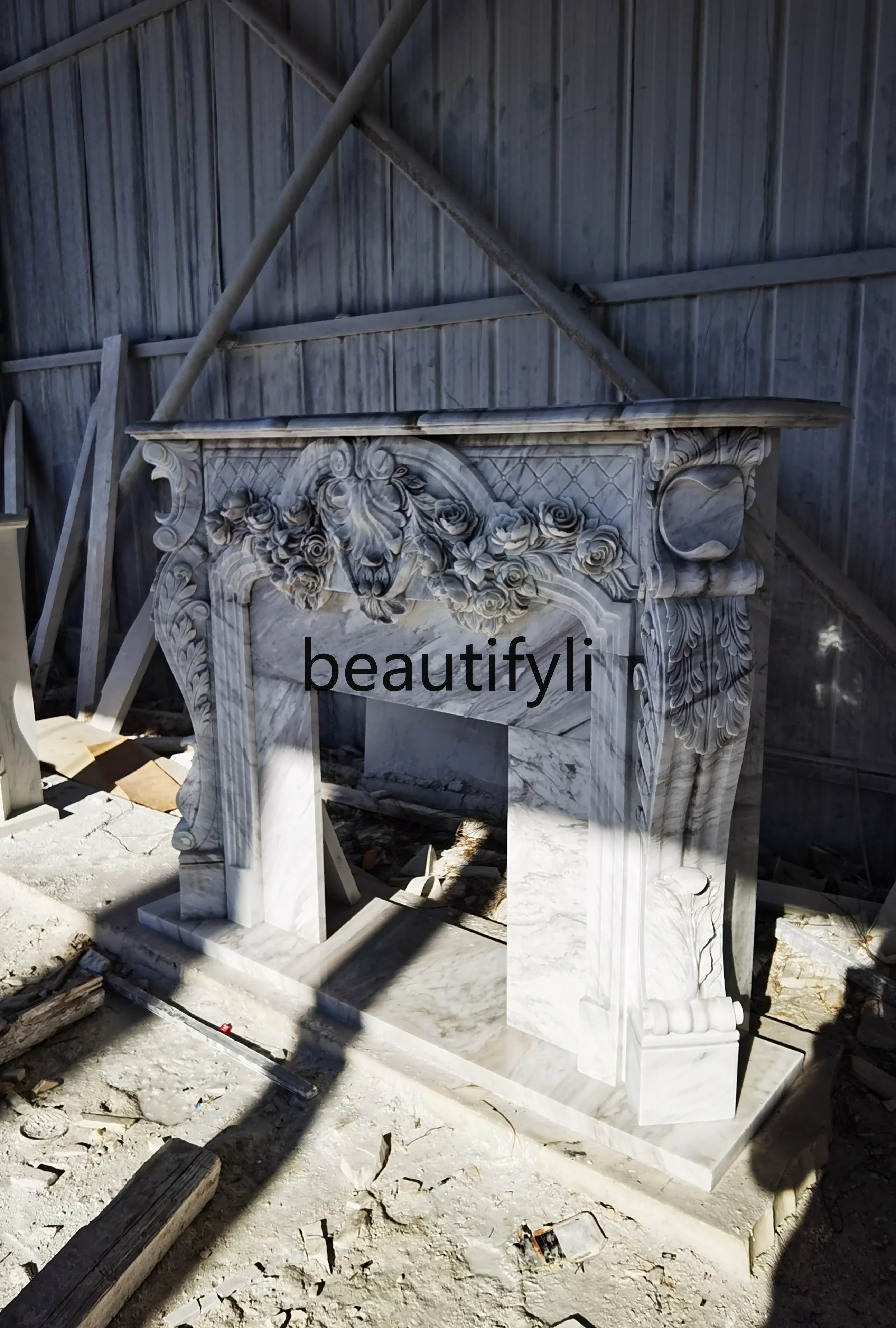 Marble fireplace European living room American background stone carving French marble jade wall stone fireplace