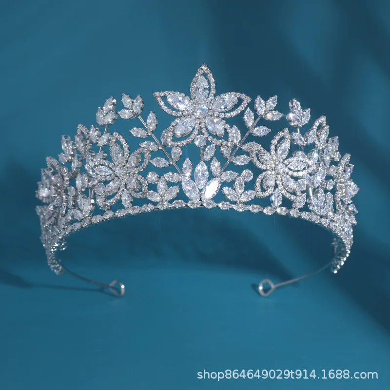 Luxury Floral Cubic Zirconia Royal Queen Tiaras Wedding Women Jewelry Sliver Bridal Crowns Pageant Diadem European Headpieces