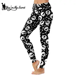 [You're My Secret]-Pantalones con estampado de calavera de dibujos animados para mujer, mallas de cintura alta para mujer, pantalones de entrenamiento de primavera con calavera gótica