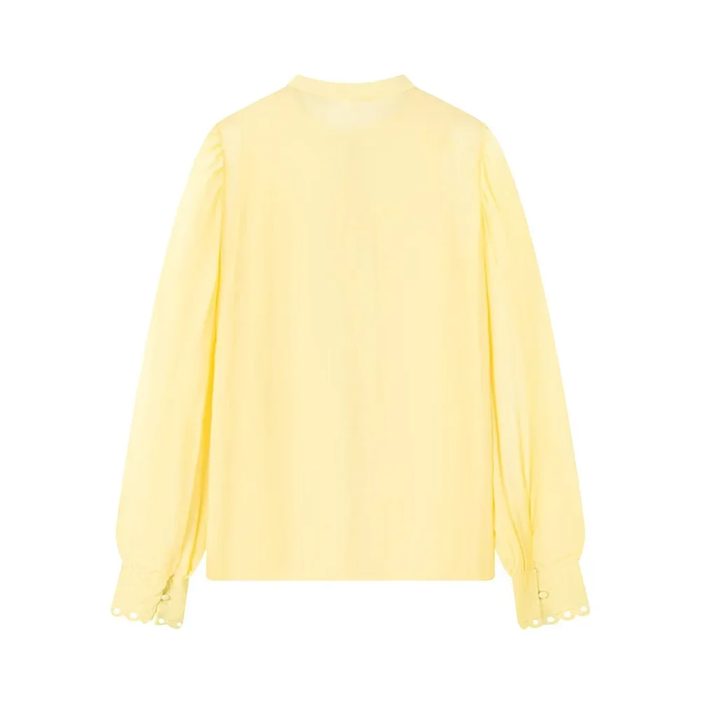 2025 Autumn new European and American style women's clothing fashion simple and versatile solid color lace trimmed top