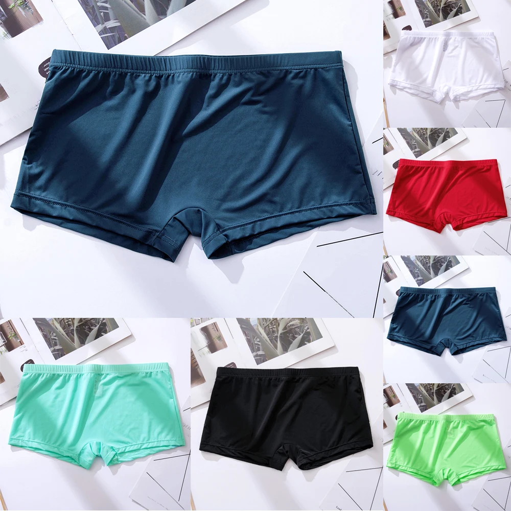 Cuecas boxer de seda gelo cuecas boxer respirável bulge confortável confortável masculino sexy shorts cuecas