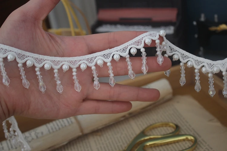 GIVBRO Perles De Cristal à Franges à Suspendre - Rubans En Dentelle - Pour Couture, Décoration D'intérieur, Accessoires De Costume - Doré