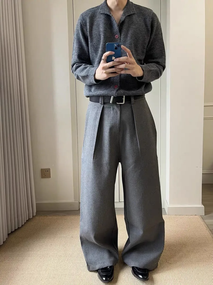 الرجعية الأحمر زر محبوك سترة مفتوحة الرجال الخريف الشتاء لينة مريحة عادية كسول طوق Jaet فضفاضة تناسب طويلة Sve