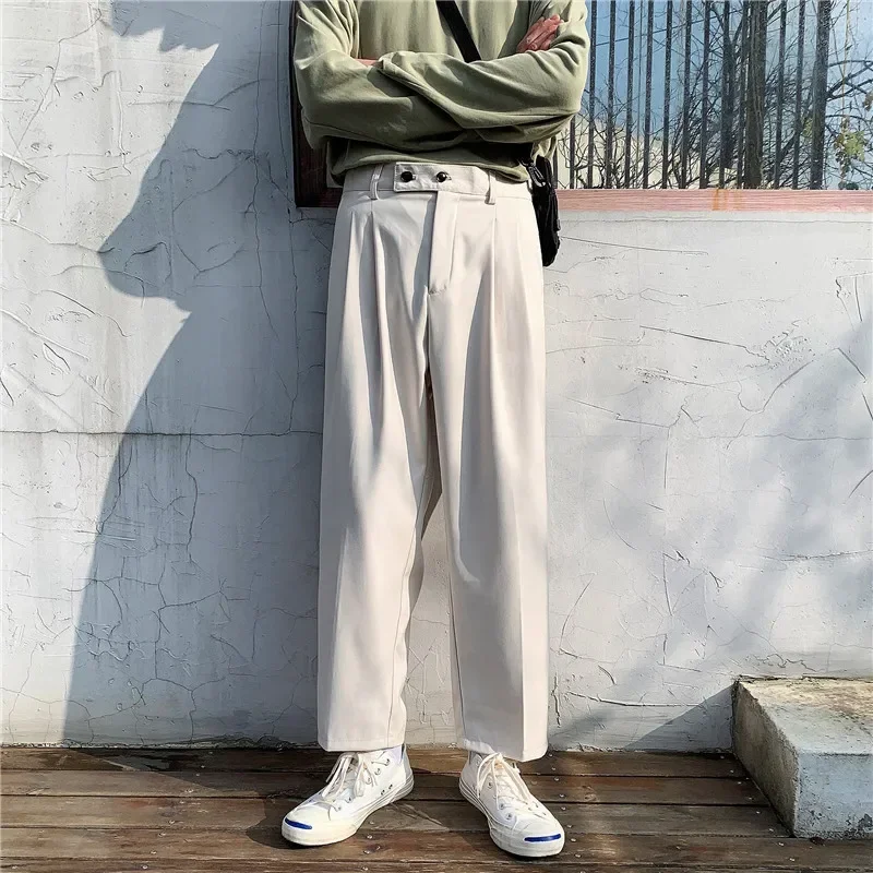 

Suit Pants Mens Korean Fashion Hip Hop Classic Nine-Point Pants 2023 Men Breathable Wide Leg Casual Straight Trousers M04