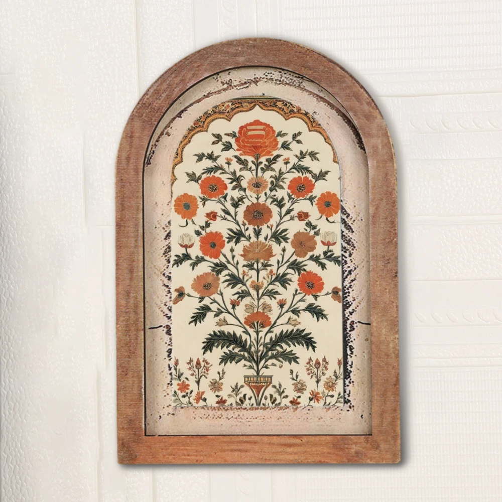 Vintage Bogenförmiger Holzrahmen Wandkunst Florale Botanische Lustige Tier-Wanddekoration Landhaus Heimdekoration – Detail 1