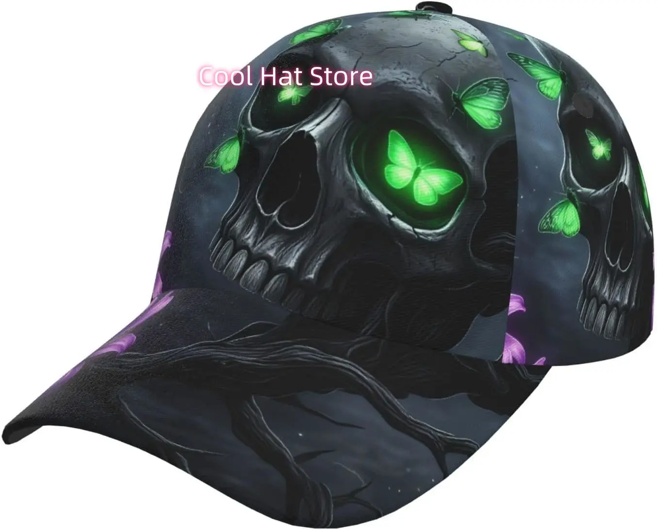 Gothic Rose Skull Pattern Baseball Cap Adjustable Cotton Baseball Hat for Sports, Outdoor, Travel Gifts for Men