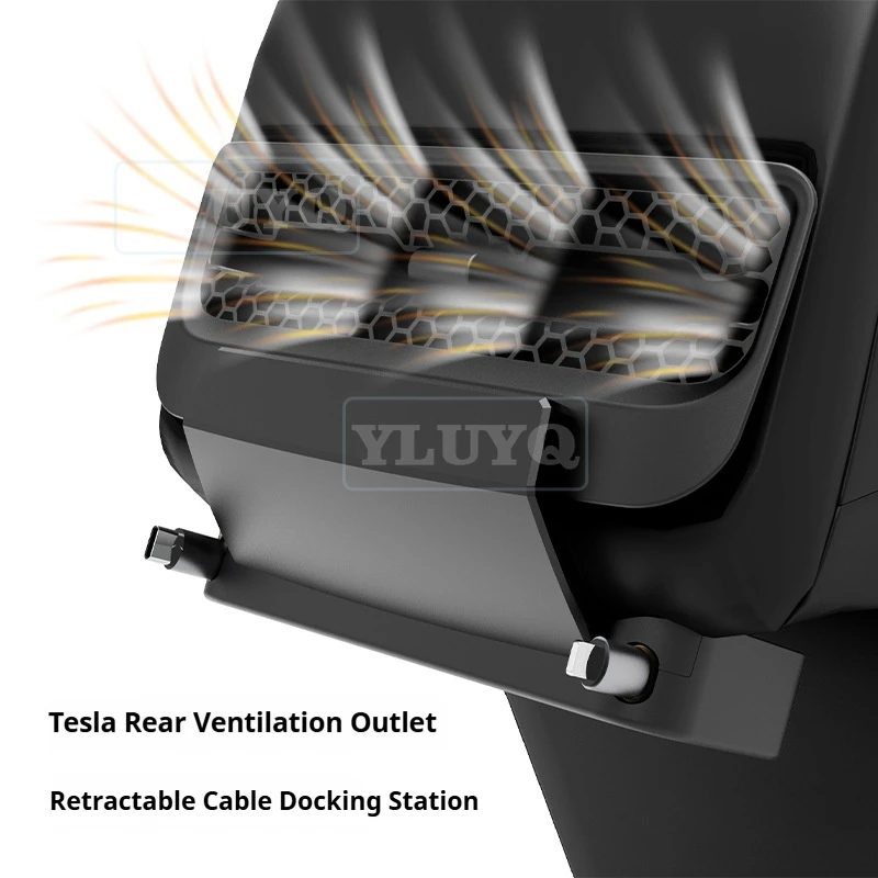 For Tesla 3/Y Rear Air Vent Cover, Car Expansion Dock Charger, Retractable Data Cable, Car Interior
