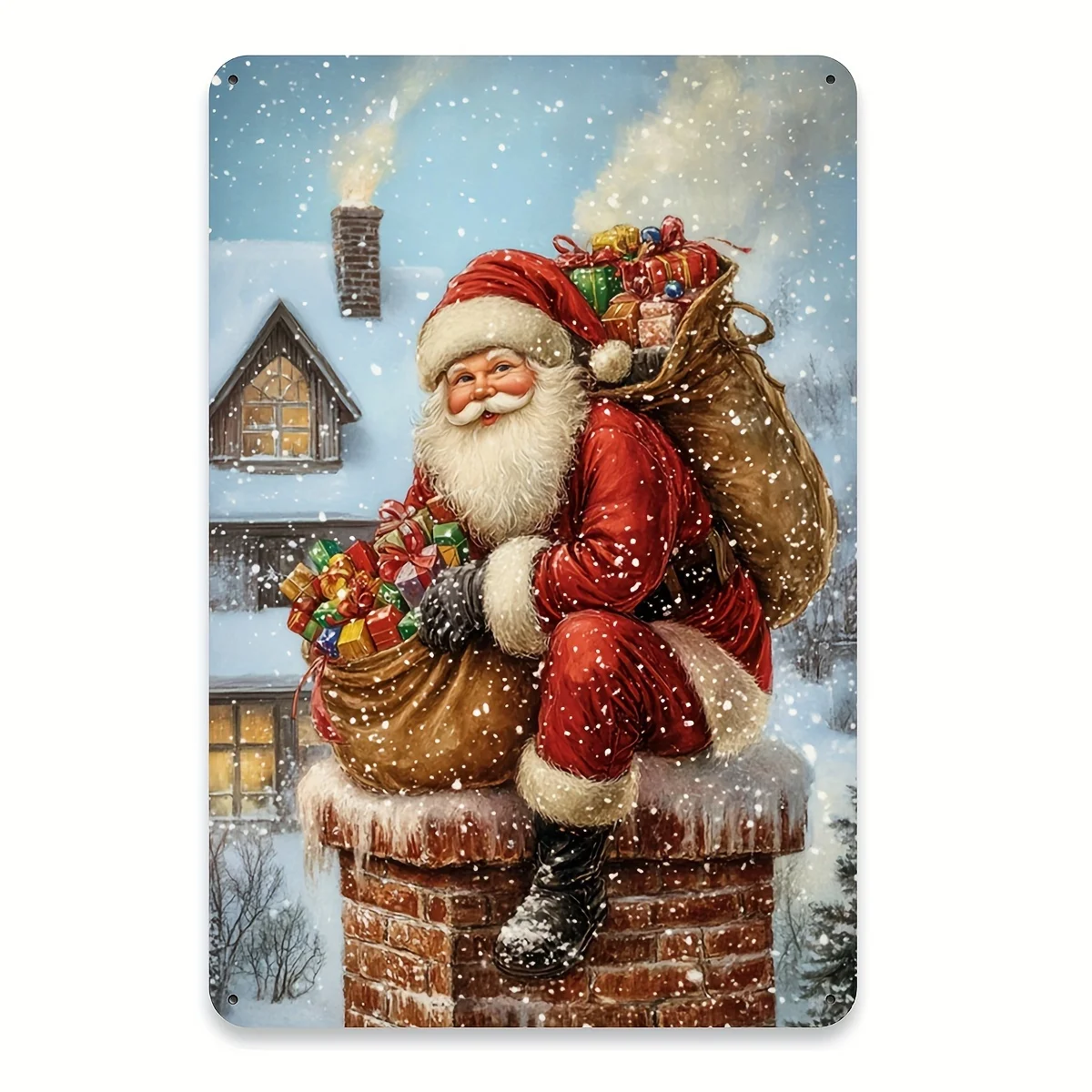 1pc Vintage Santa Claus Foil Carving Iron Metal Tin Sign, 8x12 inch, Christmas Wall Art Decor for Home, Bar, Cafe, Restaurant