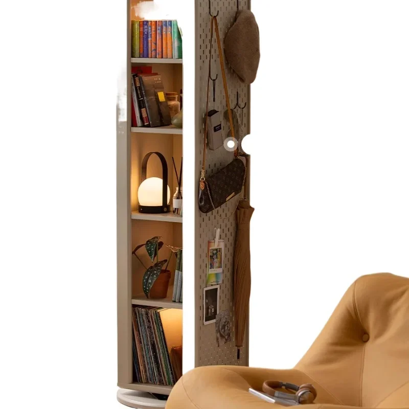 Floor mirror dressing full-body mirror integrated Nordic wind corner bookcase rotating mirror cabinet floor storage rack