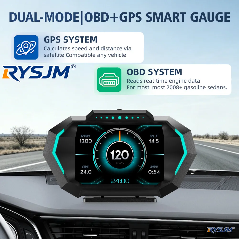 P24 Head-Up Display OBD2 Trip Computer Speedometer GPS OBD2 Auto On-Board Computer Fuel Mileage Multiple Languages Car Accessory