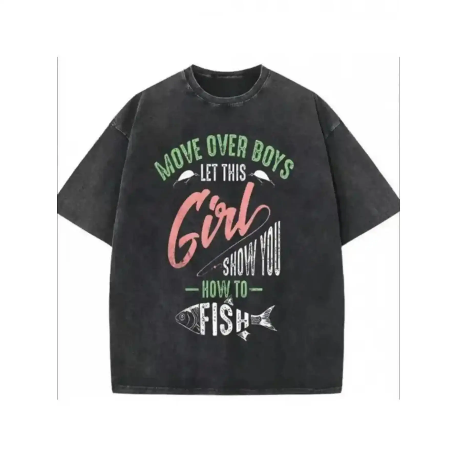

Vintage Cotton "Move Over Boys" T-Shirt Oversized Funny Fishing Lover Slogan Tee for Women Angler Gift