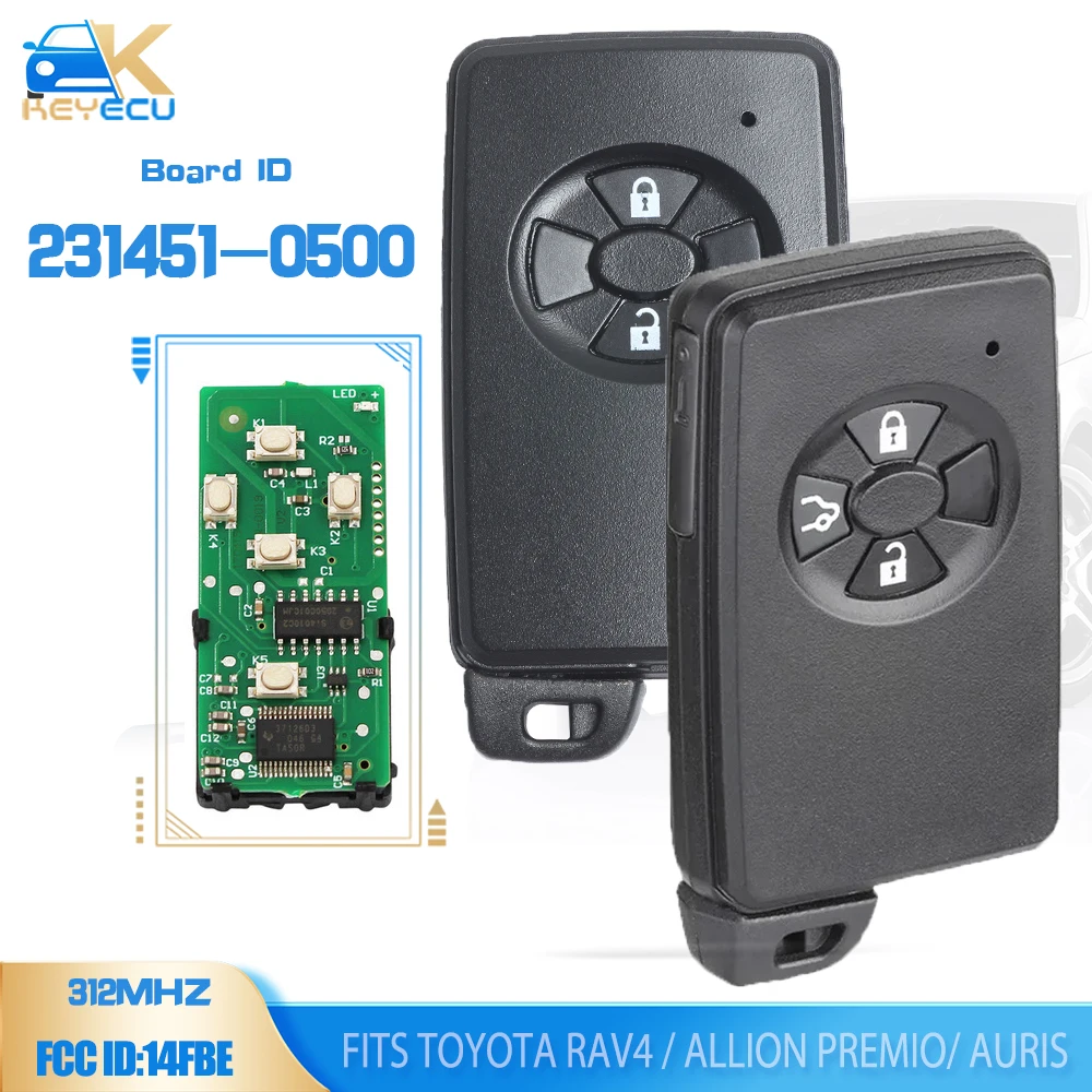 KEYECU 271451-0500 inteligentny klucz zdalny 2B / 3 przycisk Fob ASK 312MHz 4D67 Chip dla Toyota RAV4 / Allion Premio/ Auris