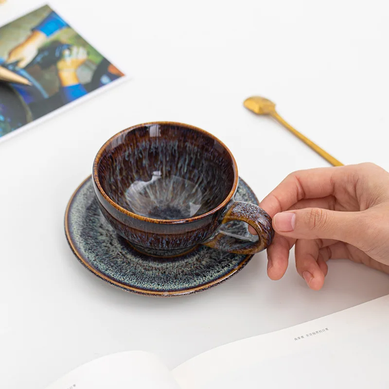 and Saucer Set Ceramic Kiln Change Creative European Style Coffee Vintage Tea Water Cup