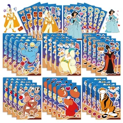 8/16Sheets Disney Princess Jasmine Children Make a Face Puzzle Stickers DIY Game Cartoon Aladdin Jigsaw Kid Educational Toy Gift