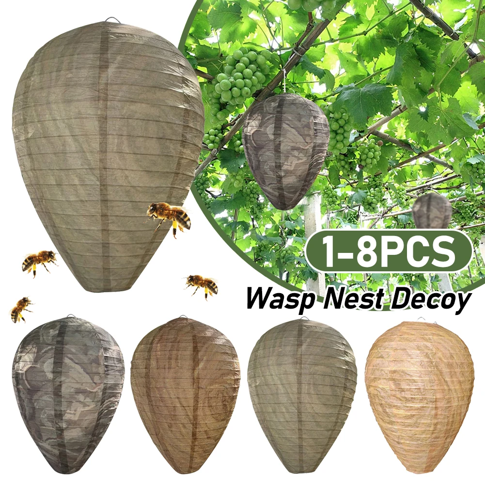 

1-8pcs Hanging Wasp Deterrent Paper Hornet Fake Wasp Nest Repellent Hornets Safe Fake Trap Safe Garden Repellent Trap for Yard ﻿