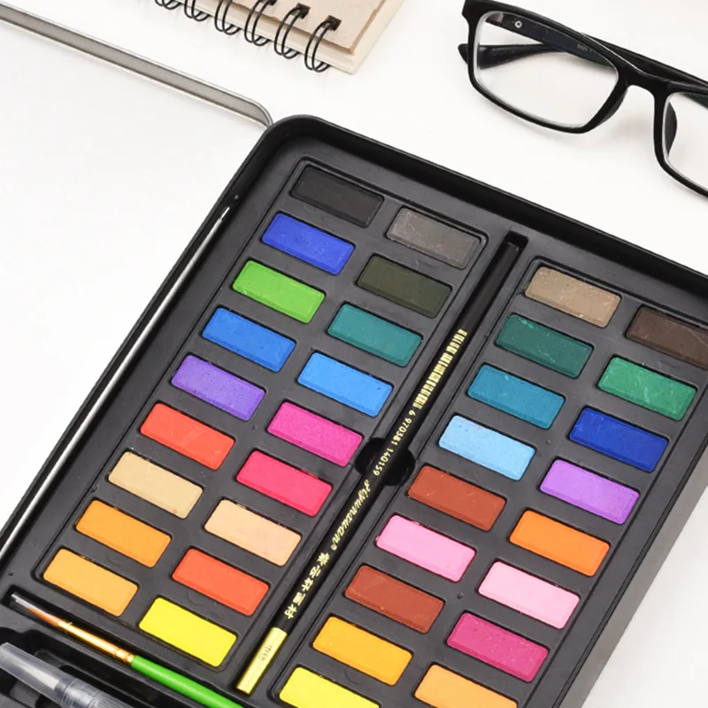 36 Colors Solid Watercolor Paint Set Portable Box Kit for Kids Students Beginners Outdoor Sketching Drawing Art Supplies