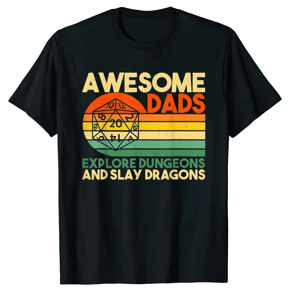 Funny Awesome Dads Explore Dungeons DM RPG Dice Dragon T Shirts Summer Streetwear Short Sleeve Gifts T-shirt Mens Clothing