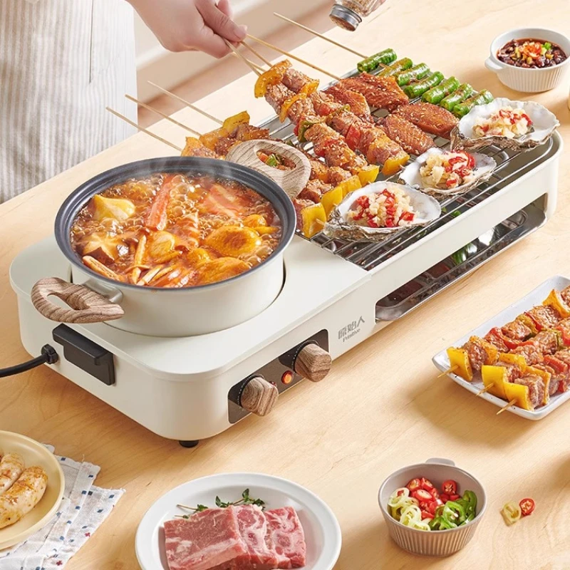 

Electric barbecue grill household two-in-one hot pot grilling and rinsing integrated pot multi-functional barbecue plate