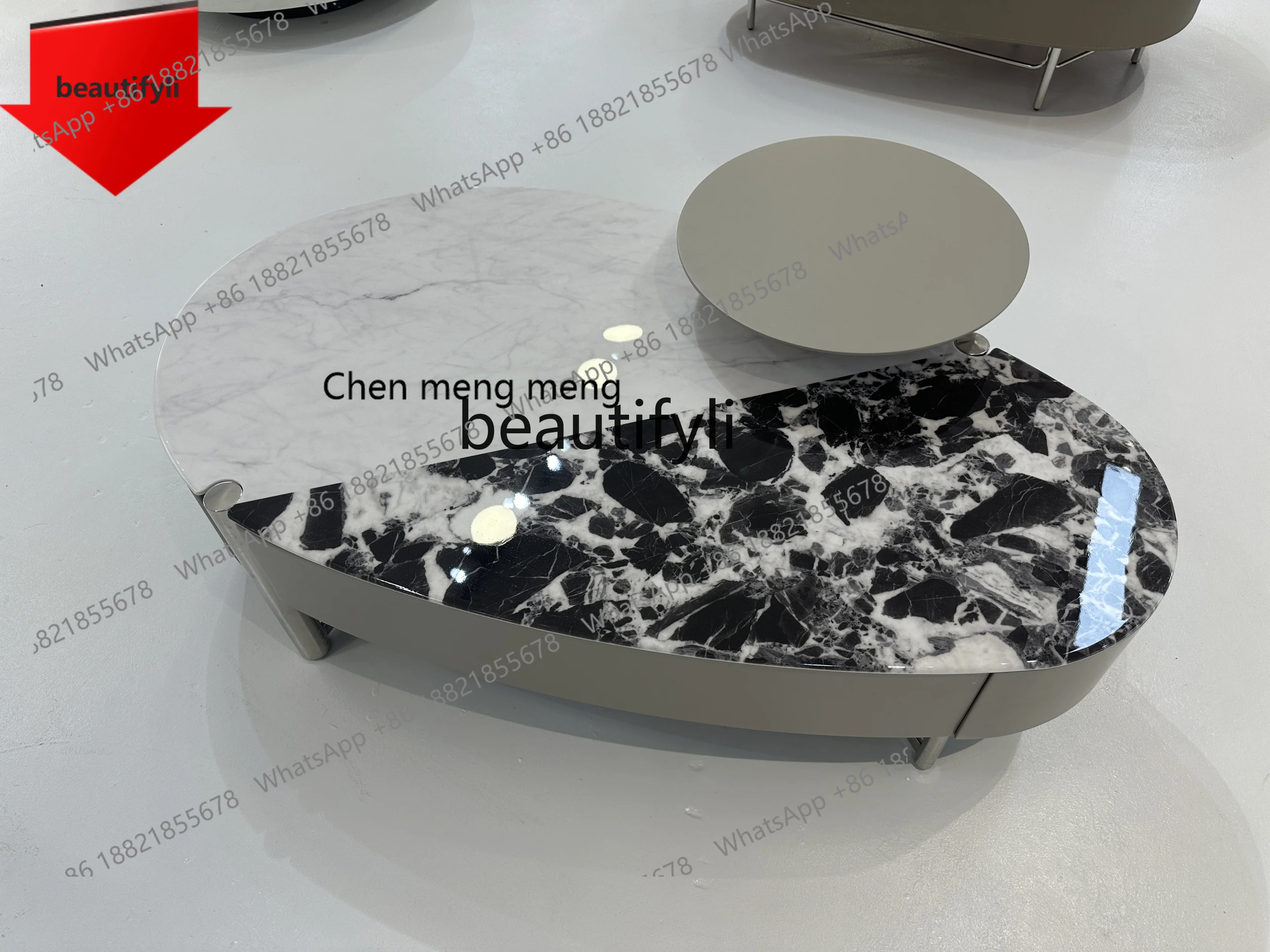 E153  Italian Minimalist Light Luxury Super Crystal Stone Combined Tea Table Modern Simple and Fashionable Creative Oval Tea Tab