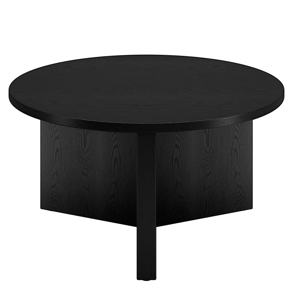 Scandinavian Round Coffee Table 32 Inch Black Grain MDF Easy Assembly Living Room Furniture Adjustable Feet Modern Design