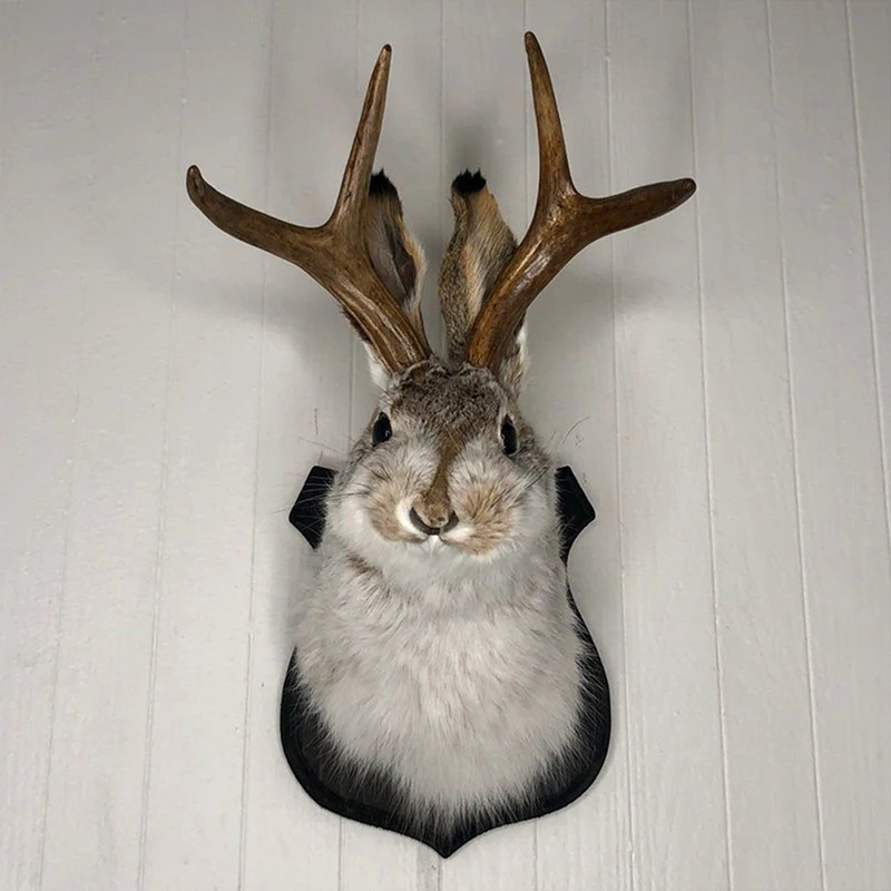 Indoor Bedroom Sculpture Bunny Head Antlers Wall Hanging Decoration Jackalope Decor Animal Wall Mount for Home Wall Decoration