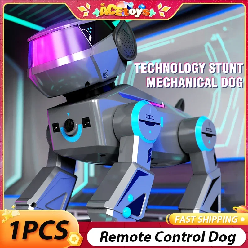 Cão de controle remoto tecnologia bonito com luz 1 clique controle inteligente tecnologia sem fio dublê brinquedo animal mecânico