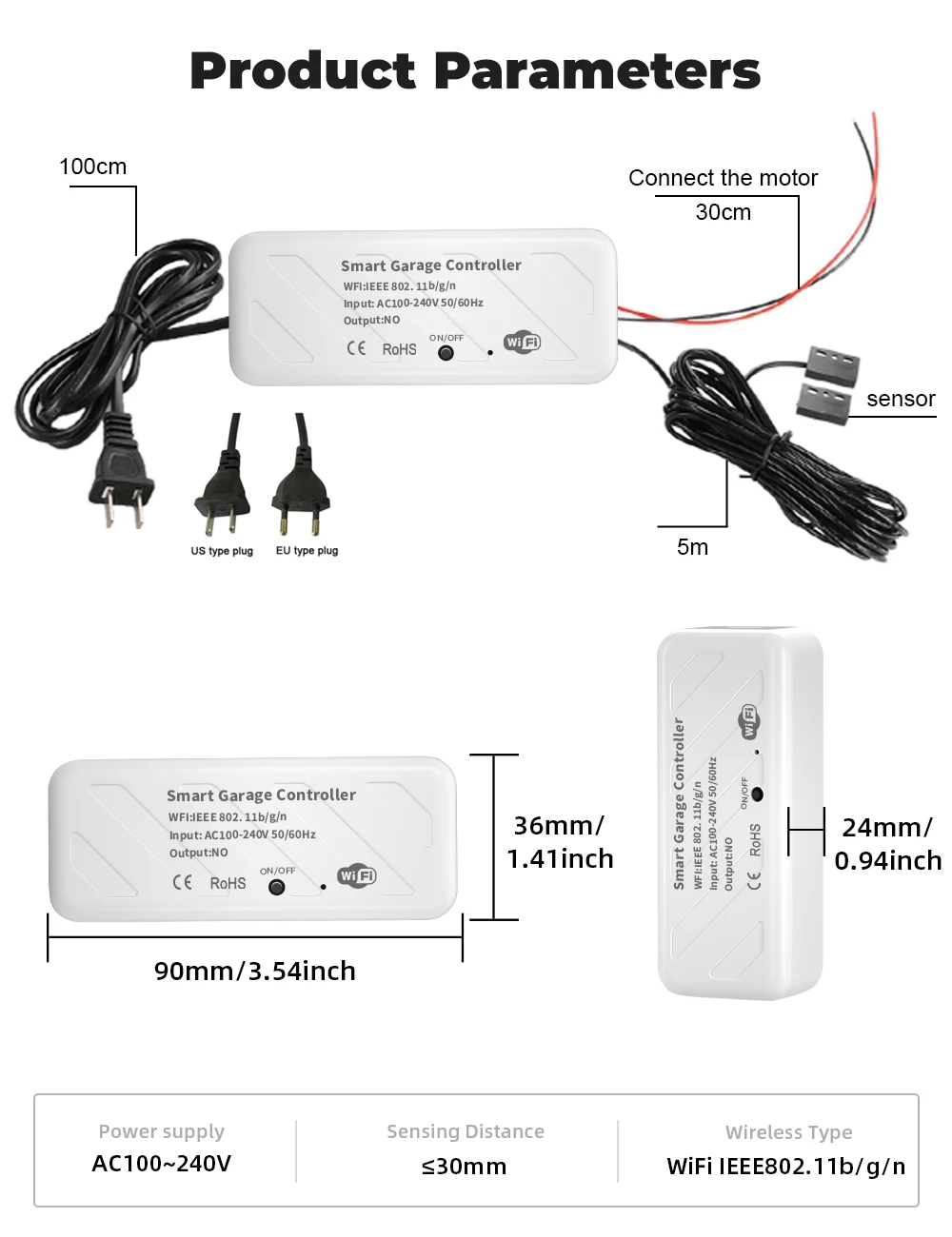 Controlador inteligente para abrir puertas de garaje, dispositivo con WIFI, Control por voz, funciona con Alexa, Echo, Google Home, Smart Life, Tuya