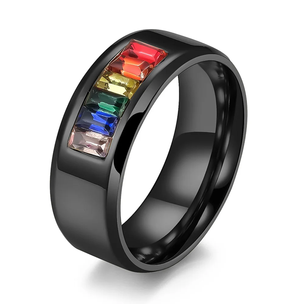 Stainless Steel Rainbow Pride Ring For Men Woman Wedding Engagement Jewelry Gifts