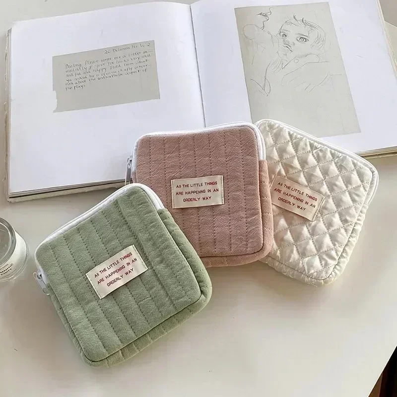 Sacs de rangement de serviettes hygiéniques en coton, mignon porte-monnaie coréen, organisateur de bijoux, pochette pour cartes, petits sacs à cosmétiques de maquillage