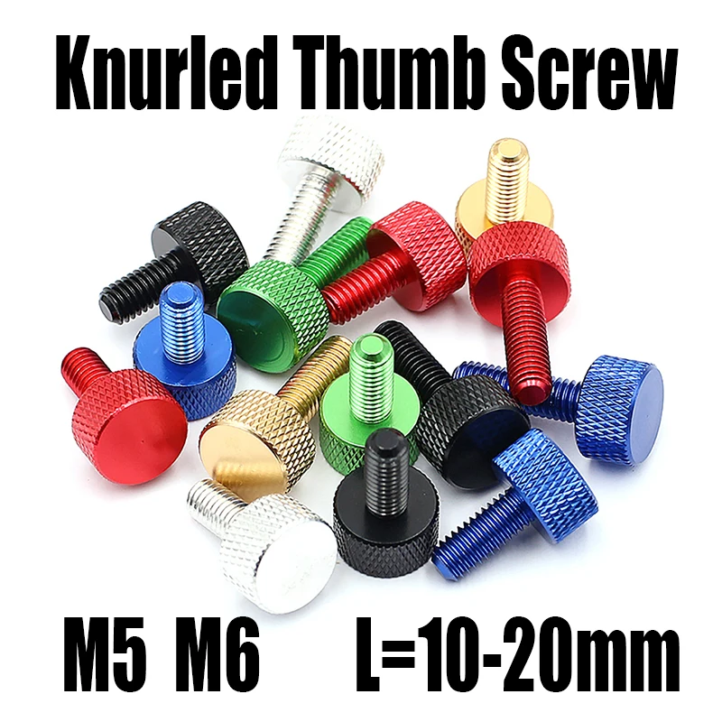 

1-10PC M5 M6 L=10-20mm Colored Knurled Thumb Screw Aluminum Alloy Hand Tighten Thumb Screw For DIY/Computer Case/Model Airplane