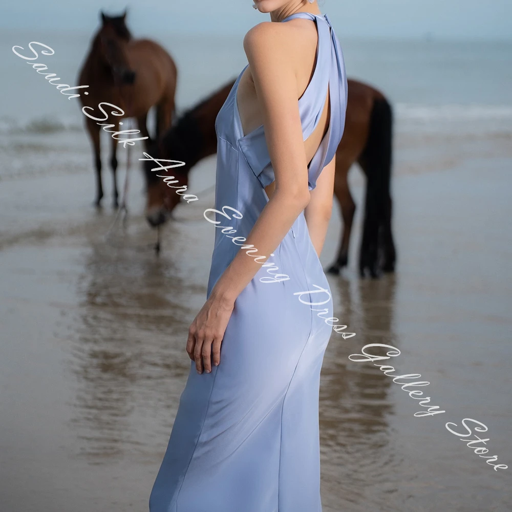 Customized  Satin Sleeveless Floor Length Straight Evening Dress Sweep Train Zipper Back Temperament Photo Color Bespoke Occasio