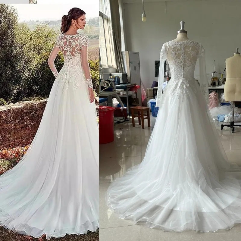 Maria Novia Dostosowane suknie ślubne Boho z długim rękawem 2025 dla kobiet A Line Ivory Lace Bride Boho Suknia ślubna Vestido De Noiva