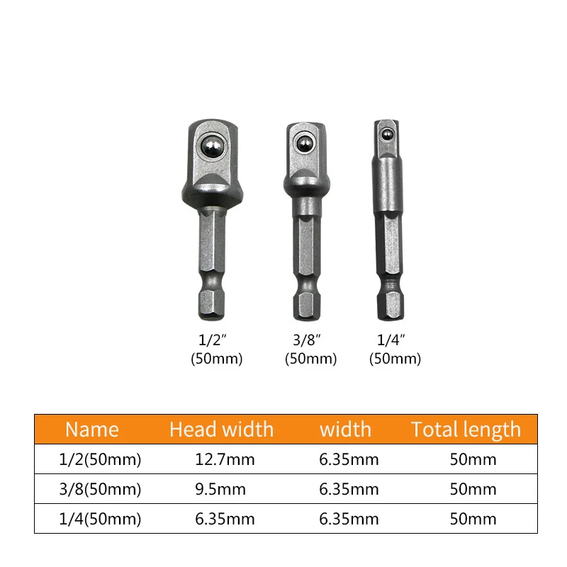 3pcs Impact Drill Bit Socket Adapter 1/4 3/8 1/2" Nut Driver Sockets Hex Shank Extension For Screwdriver Hand Tool